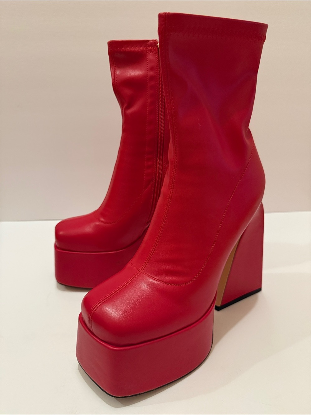 Bold Red Platform Block Heel Ankle Boots